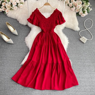 #1137 [Order] Đầm tay ngắn dáng cổ chữ V bo phần trên 10 màu siêu xinh