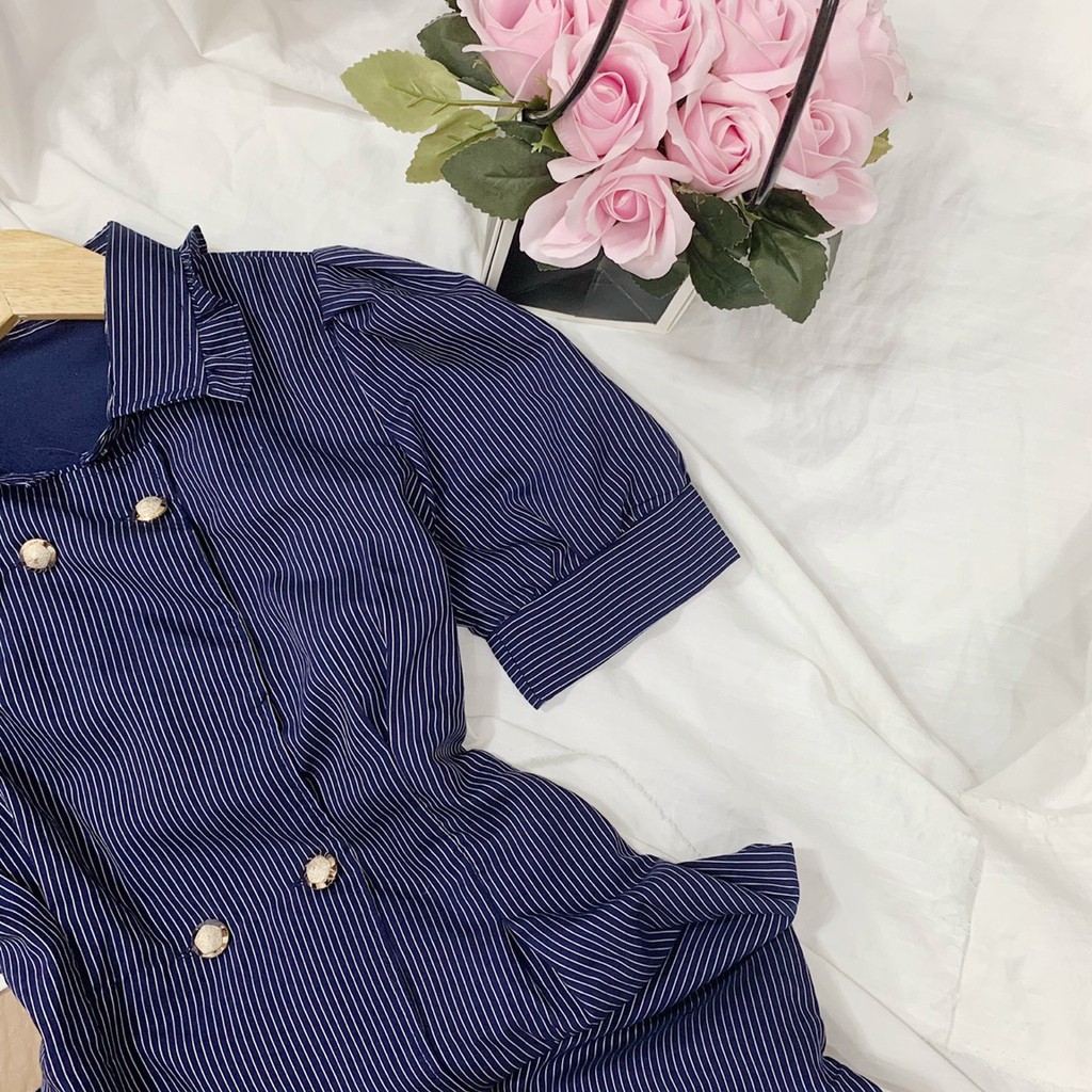 🆕Cập bến mẫu đầm sọc navy midi siêu cưng 🌸🌸🌸