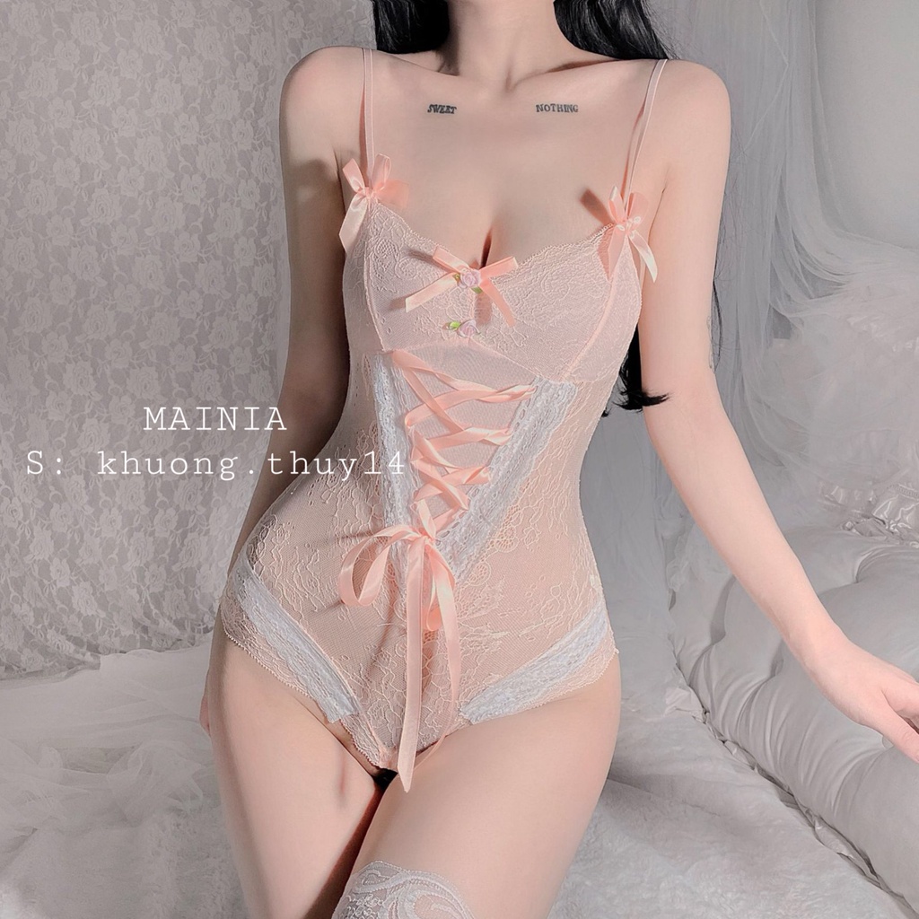 Bộ Đồ Ngủ Bodysuit Ren Đính Hoa Nhí Siêu Đẹp Sexy Gợi Cảm Mainia Shop