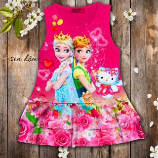 Váy đầm Elsa bé gái thun lạnh in 3D