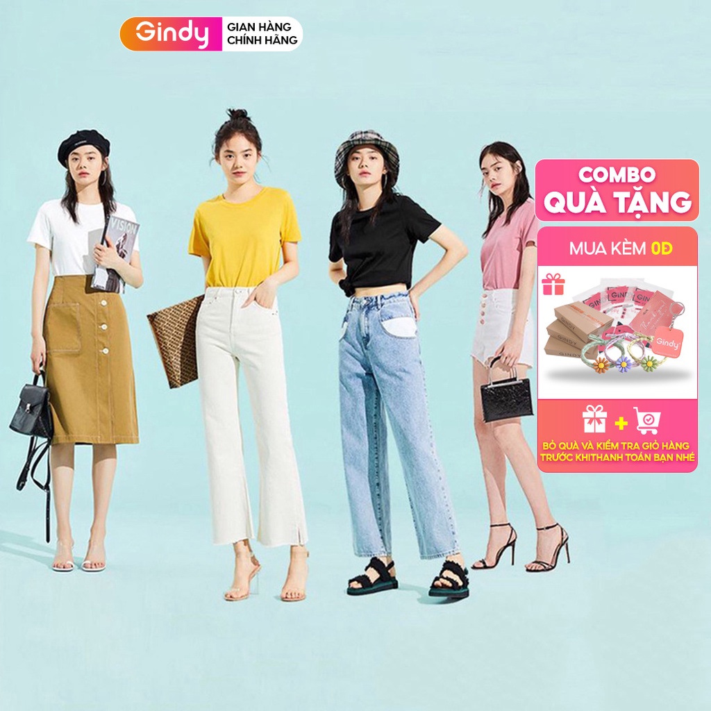 Áo thun phông nữ GINDY form vừa, dáng nhỏ gọn basic cổ tròn tay ngắn form vừa chất cotton co giãn 4 chiều A10109