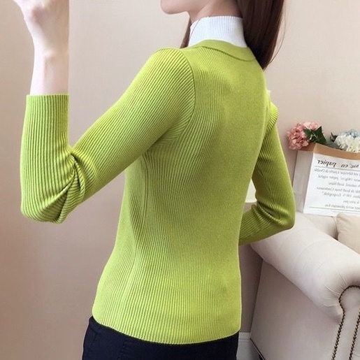 【ZHELIHANGFEI】Áo Len Tay Dài Cổ Cao Giả Hai Lớp Phong Cách Phương Tây