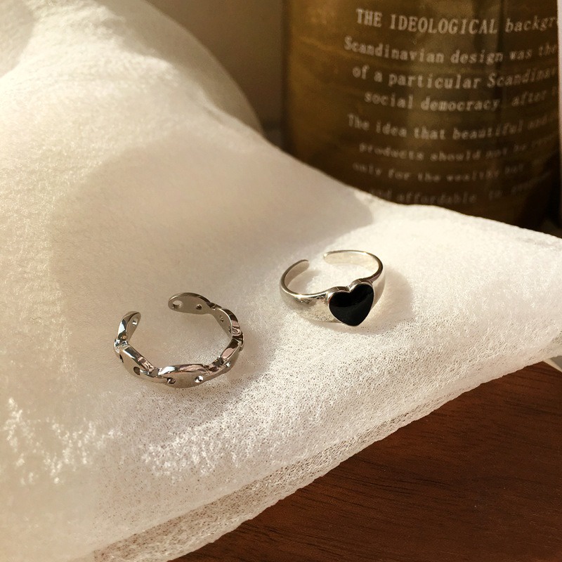 Nhẫn Hai Mảnh Hình Trái Tim Nhỏ Sáng Sang Trọng Cá Tính Thời Trang Cho Nữ