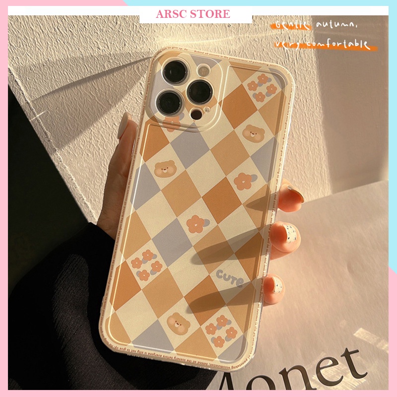Ốp lưng iphone họa tiết caro Lingge hoạt hình dễ thương cho Iphone 7 8 Plus SE X XS XS Max 11 12 13 14 Pro Max