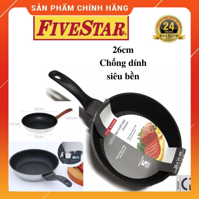 Chảo Chống Dính Fivestar 3 đáy 26cm-(dùng được bếp từ) Tân Hợp Thành-bền,đẹp,giá rẻ,Hàng Chính Hãng-Bảo Hành 5 Năm