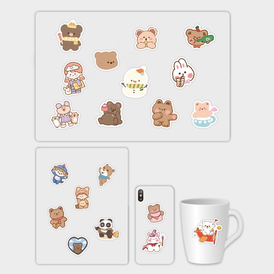Set 100/50 Sticker Dán Laptop/Xe Đạp Hình Gấu Dễ Thương