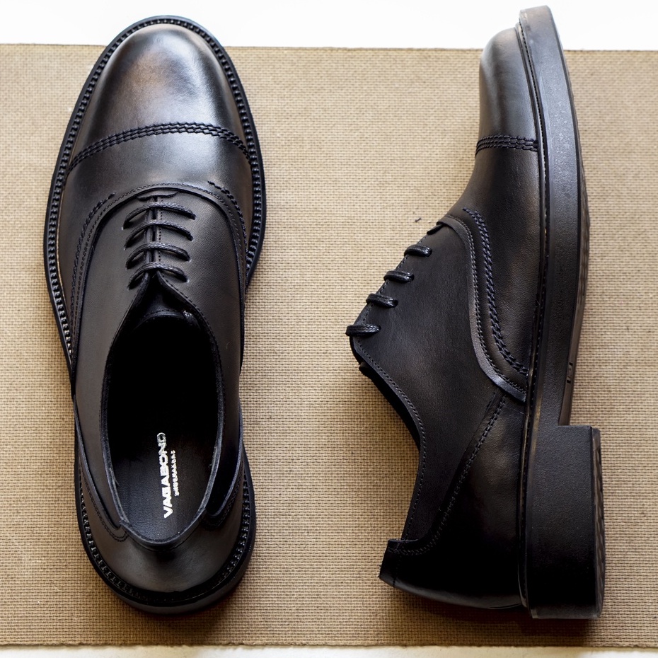 Giày nam công sở OXFORD full đen  có thêm màu nâu đế cao su đúc cao 4,5cm da bò thật