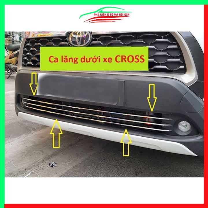 Ốp mặt ca lăng, calang Inox cho xe Corolla Cross 2020-2022 3 thanh dưới biển số ốp lưới tản nhiệt