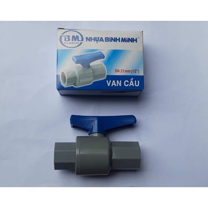 Van khoá nước, van cầu nhựa PVC Bình Minh (phi 21-27-34) - Tặng kèm keo lụa