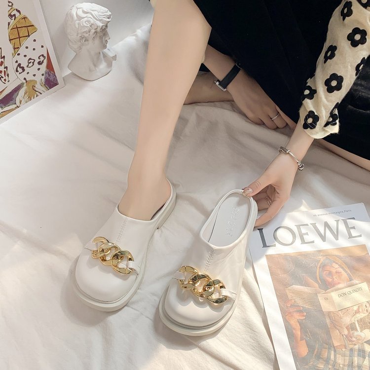 Fashionable Metal Button Wrap Comfortable Lazyshoes Sandals