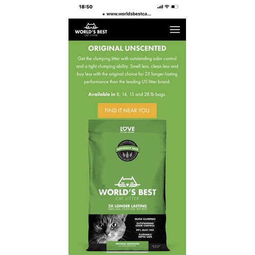 WORLD'S BEST CAT LITTER USA cát vệ sinh hữu cơ từ cây bắp cho mèo