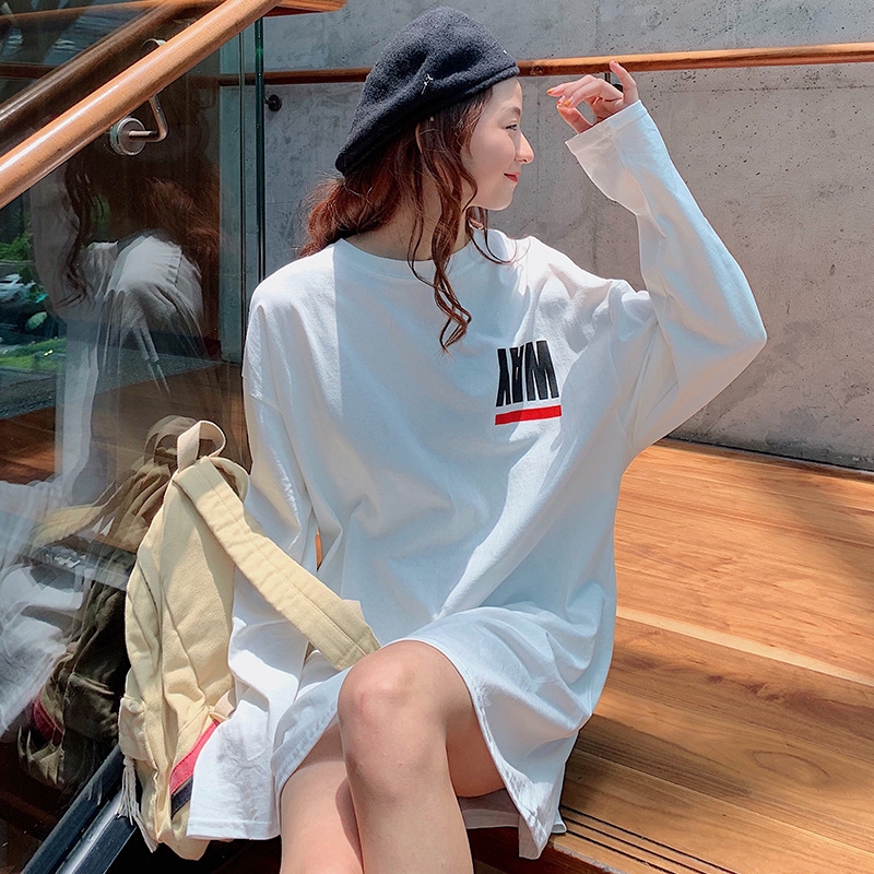 women tshirt loose casual Letter printing oversized long sleeve tshirtdress | BigBuy360 - bigbuy360.vn