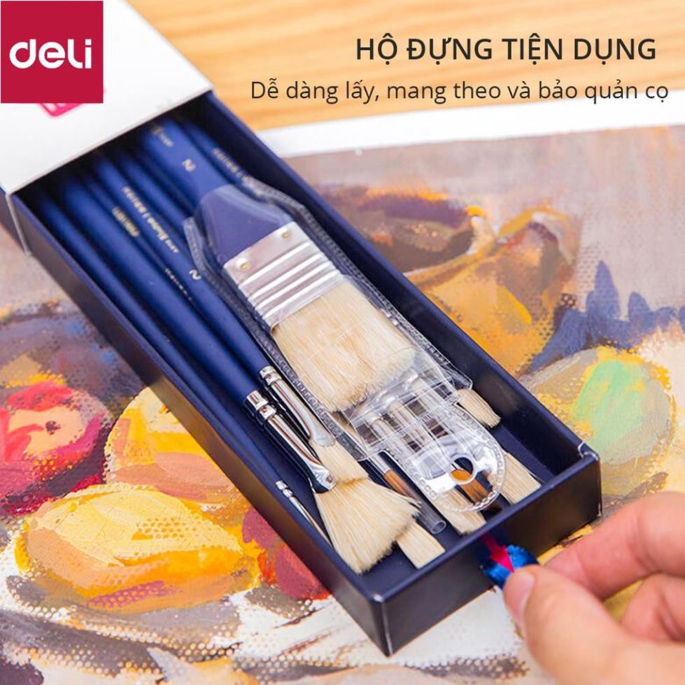 Bộ cọ vẽ chuyên nghiệp Deli - cọ lông động vật -cán màu xanh -10 dụng cụ - 73884 [Deli]