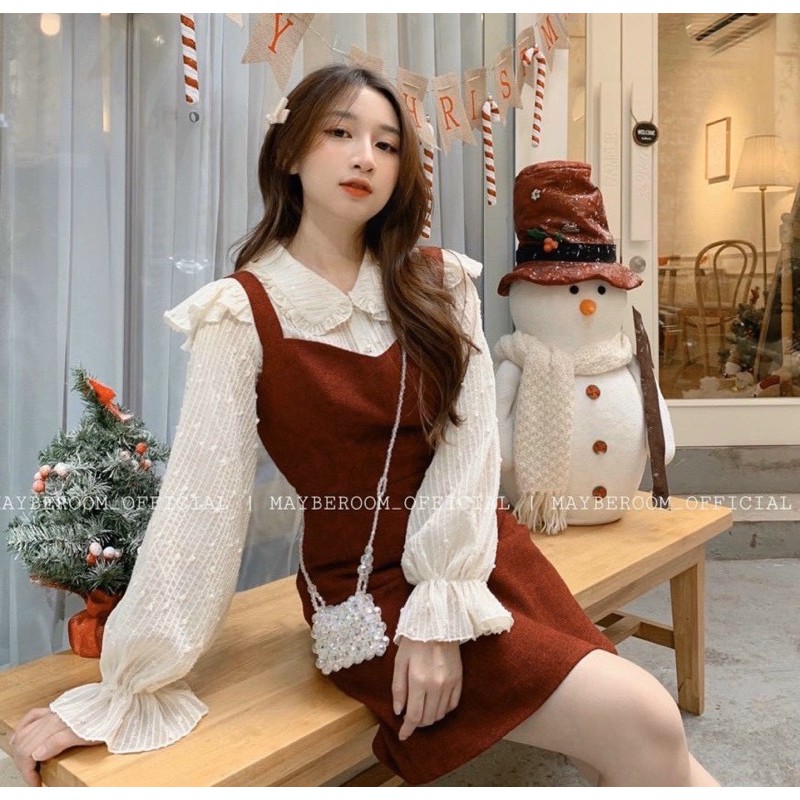 SET YẾM NHUNG ĐỎ SƠ MI BI |hàng nhà|