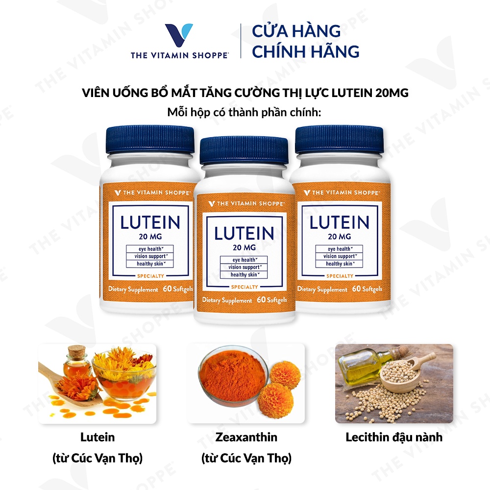 Viên uống bổ mắt tăng cường thị lực THE VITAMIN SHOPPE Lutein 20MG 60 viên