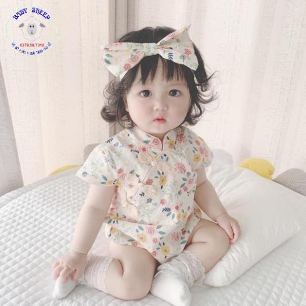 [MUA 1️⃣ TẶNG 1️⃣ ]Sườn xám cho bé gái body sườn xám hoa nhí tặng kèm turban nơ cho bé gái đi biển đi chơi dự tiệc