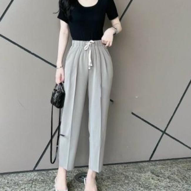 Quần baggy nữ cạp chun, quần tây nữ cạp chun dây rút vải Ruby hàn cao cấp Mia Shore
