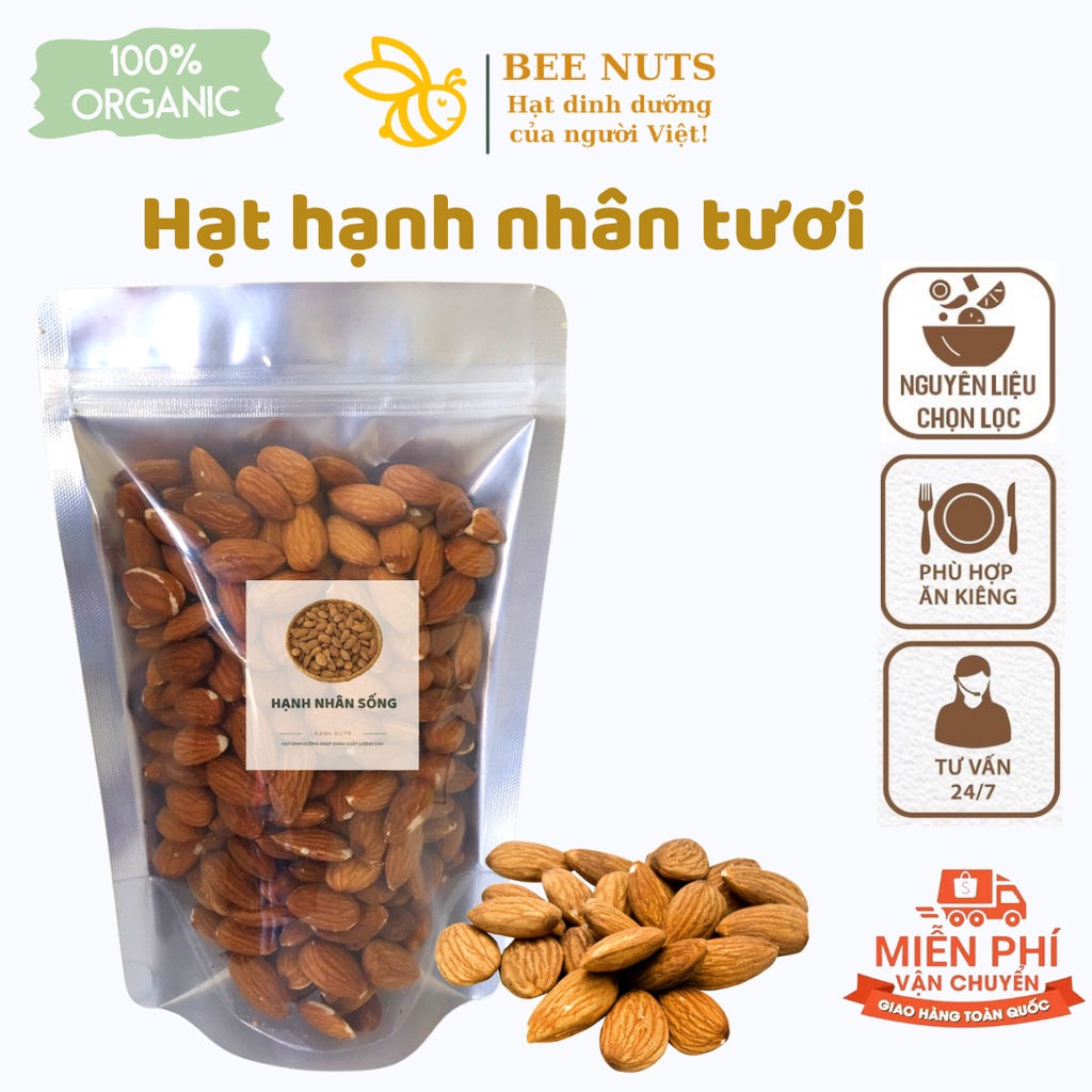 Hạt hạnh nhân tươi đã tách vỏ (sống ) nhập khẩu Úc loại 1 dùng nấu sữa, làm bánh - Bee Nuts