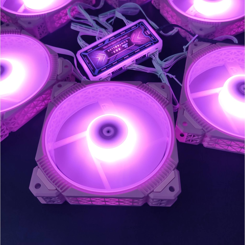 Bộ Quạt Tản Nhiệt Pink P1 12cm Fan Led RGB Đồng Bộ Mainboard - Hub Coolmoon - Nháy Nhạc