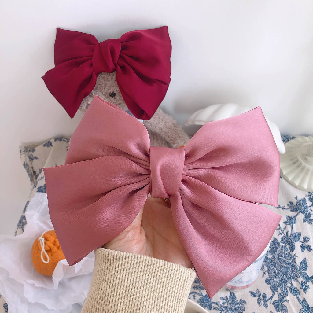 Kẹp tóc nơ tiểu thư satin Hàn Quốc quà valentine cho nữ