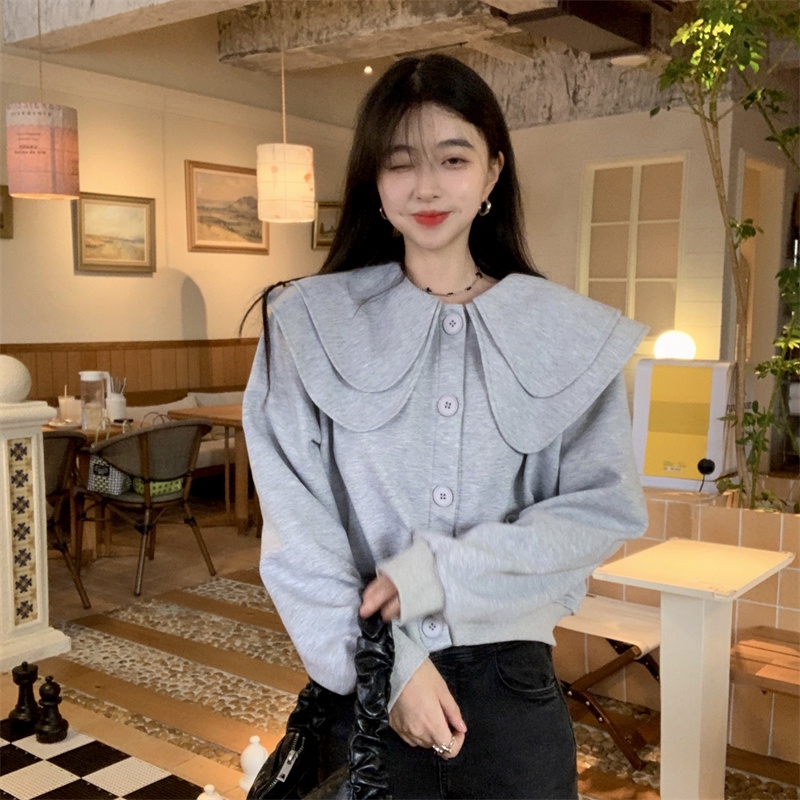 Áo khoác cardigan ZHELIHANGFEI tay dài cổ búp bê eo cao phong cách Nhật Bản ngọt ngào cho nữ