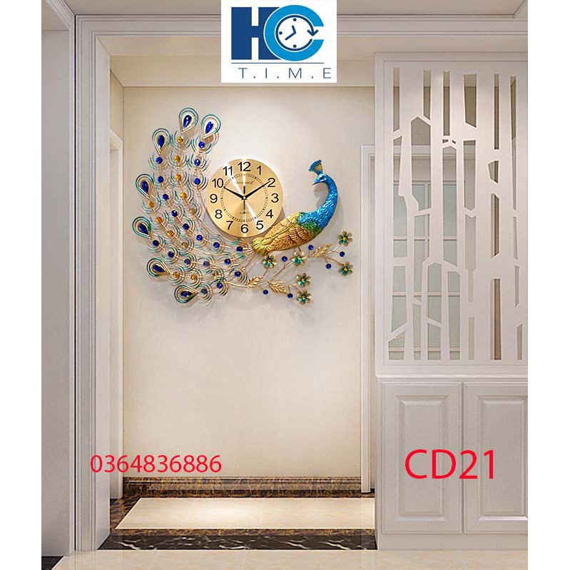 Đồng hồ treo tường trang trí chim công decor CD21 kích thước 70x65 cm