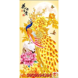 TRANH DÁN TƯỜNG 3D CHIM CÔNG,TRANH CHIM KHỔNG TƯỚC VÀ HOA MẪU ĐƠN