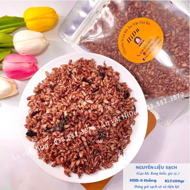 Gạo lứt sấy rong biển giòn ăn liền 300gr Ăn vặt HiDu vừa ngon vừa rẻ