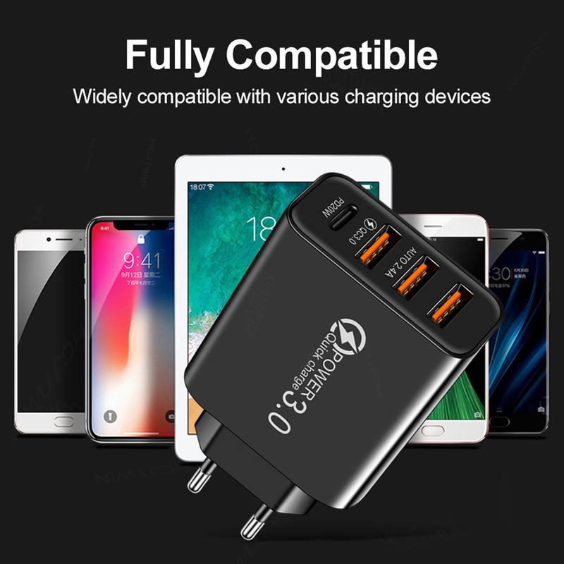 Đầu Sạc Nhanh 4 Cổng USB C 5V/2A US/EU 20W USB Type C 3.0 Tiện Dụng Cho Điện Thoại Di Động iPhone Android