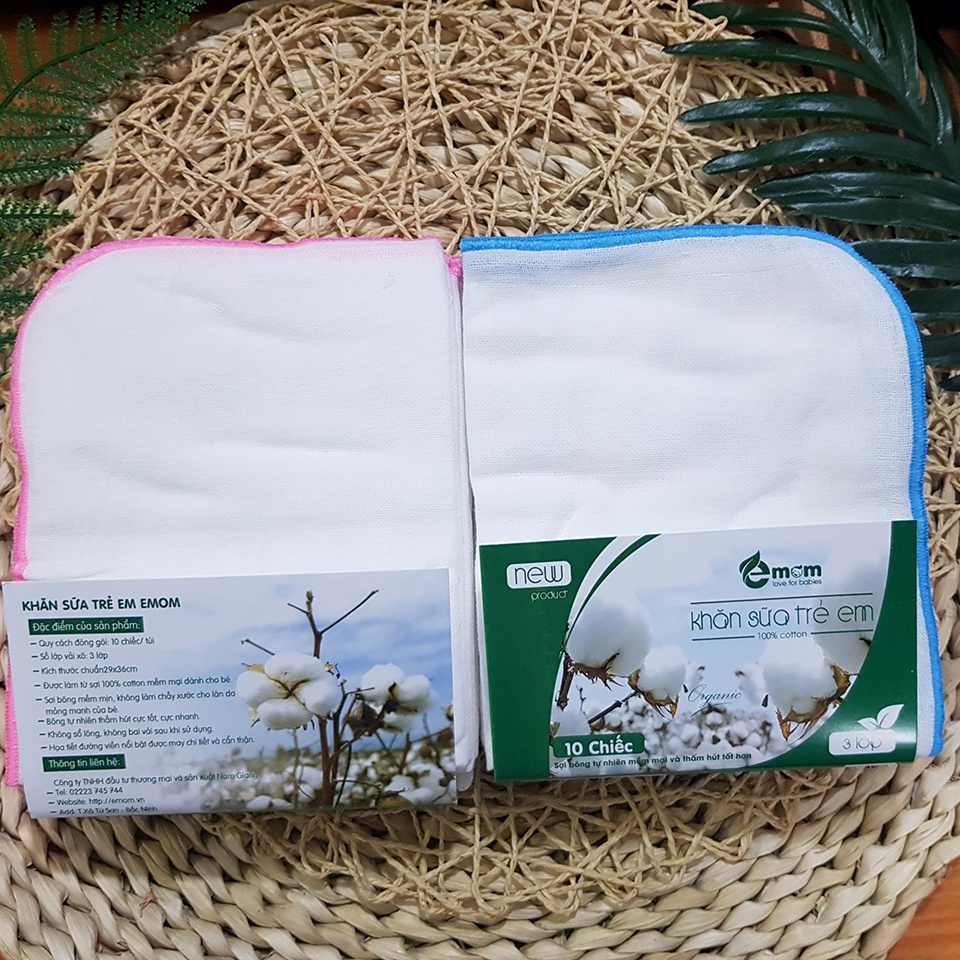 [Gói 10 Chiếc] Khăn Sữa Xô Cao Cấp EMOM 3 Lớp Cotton