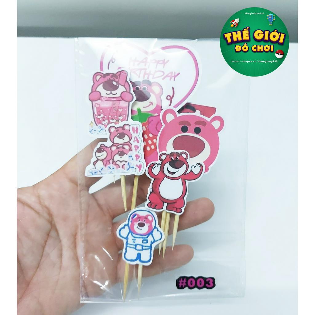 (mẫu 003) Que cắm bánh kem hình Gấu dâu Lotso, trang tri sinh nhật, topper bánh kem