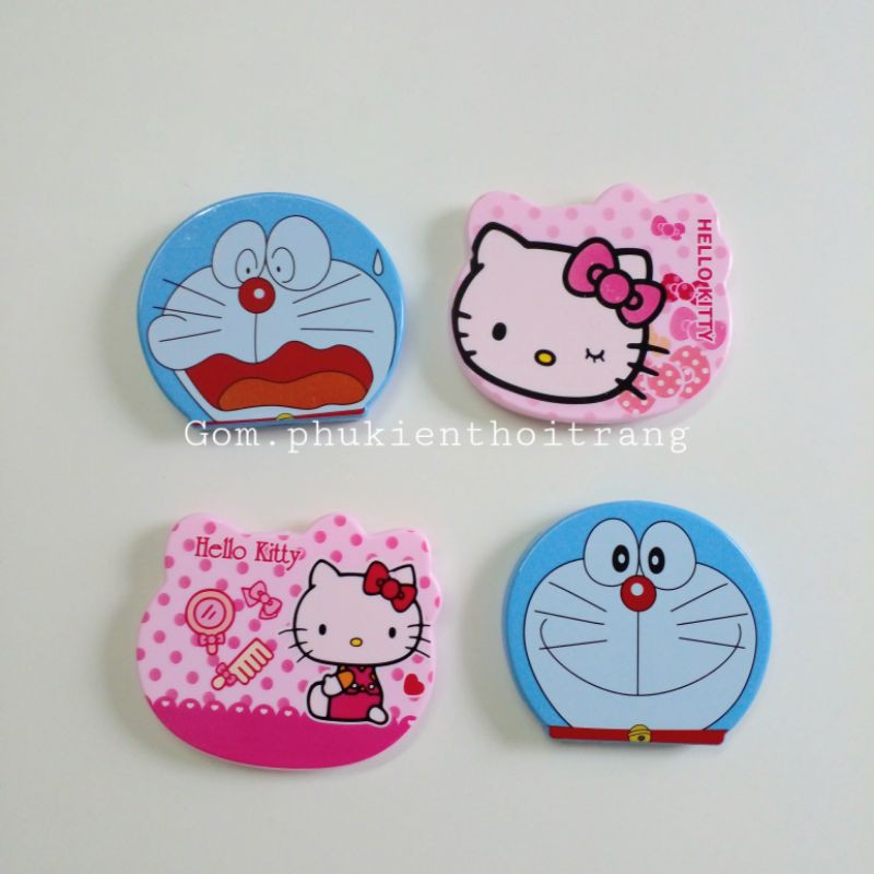 Gương soi gấp gọn kèm lược in hình kitty &amp; Doraemon