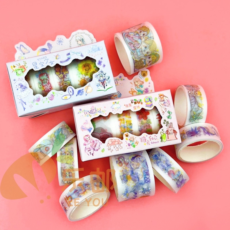 Set 4 cuộn băng dính hình washi tape trang trí