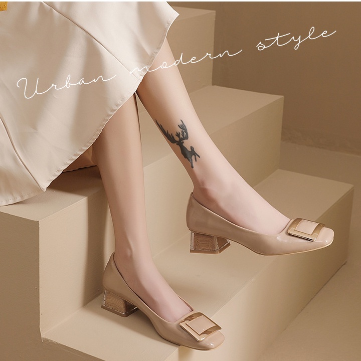 Giày Cao Gót Mũi Vuông Phong Cách Retro Hàn Quốc Size 32 33 34