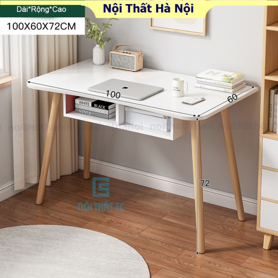 Bàn làm việc chất liệu gỗ MDF cao cấp phong cách Bắc Âu, bàn học có hộc tủ chân gỗ tự nhiên