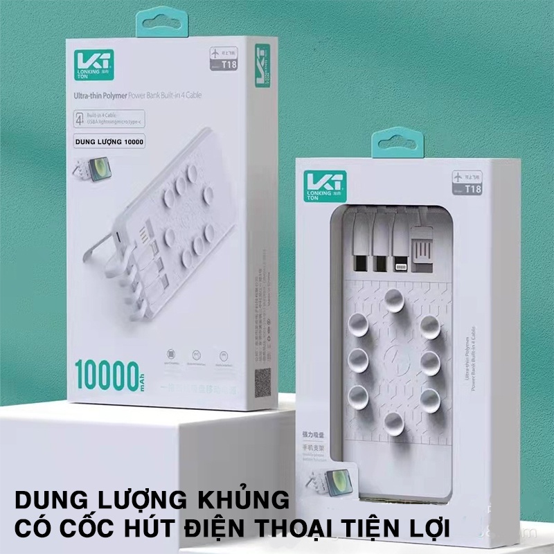 Sạc Dự Phòng 10000 mAh hỗ trợ cốc hút,giá đỡ sạc ở phía sau tiện lợi, an toàn khi sử dụng trên máy bay bảo hành 12 tháng