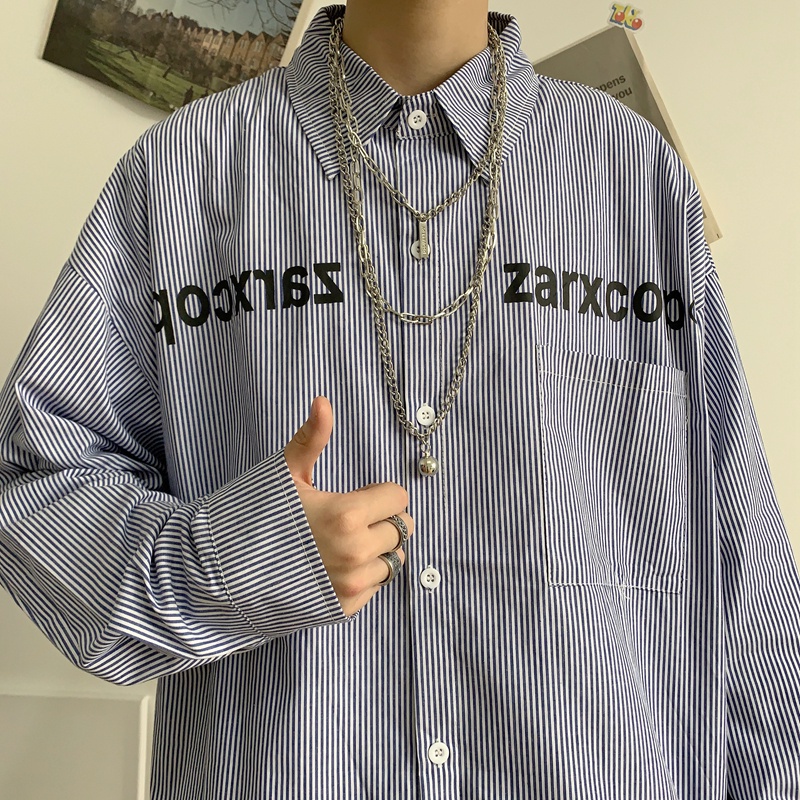 Áo sơ mi tay dài họa tiết kẻ sọc màu sắc tương phản phong cách Hàn Quốc sành điệu cho nam | BigBuy360 - bigbuy360.vn