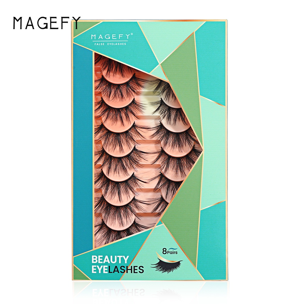 Magefy Set 8 Cặp Lông Mi Giả 3D Từ Lông Chồn Giả Tự Nhiên Có Hộp Đựng Màu gradient