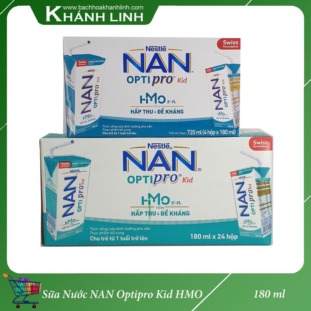 [MẪU MỚI HMO] Thùng 24 hộp sữa pha sẵn NESTLE NAN OPTIPRO KID 180ml/hộp