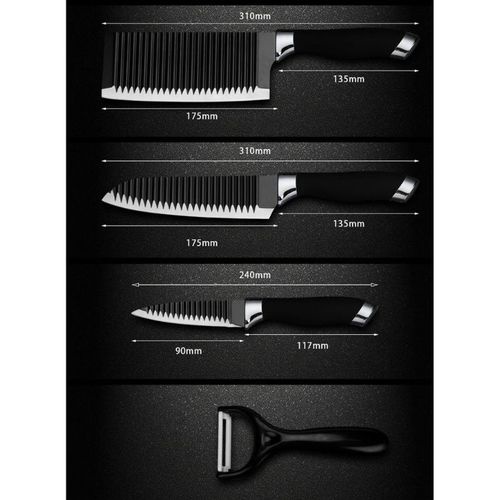 Bộ dao 6 món Nhật Bản chính hãng lưỡi dạng gợn sóng bằng thép không gỉ - Sang trọng sắc nhọn bền đẹp sản phẩm kèm hộp