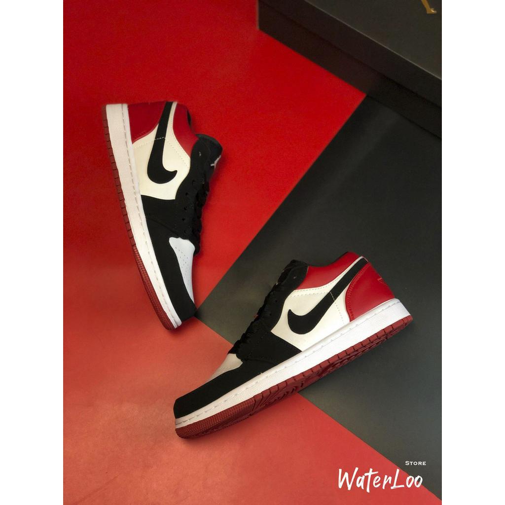 Giày Thể Thao, Giày Sneaker Air Jordan 1 Low Black Toe Trắng Mũi đen Gót đỏ Waterloo Shop