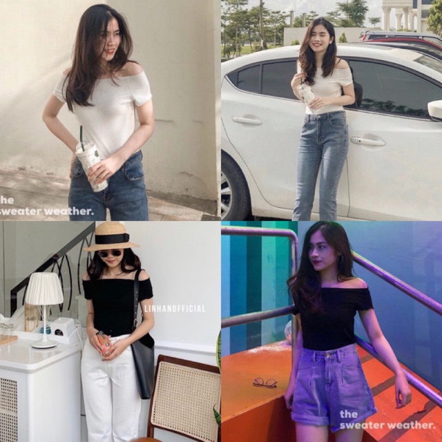 Áo Kiểu Xinh Beautyy Top - áo kiểu basic from dài chất thun tăm co giãn mặc trễ vai ( kèm ảnh trải sàn )