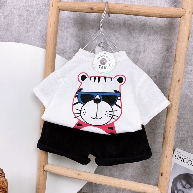 BOT09 - Bộ Bé Trai, Bộ cộc tay, chất đũi in hình mèo cho bé từ 8-21kg, Richkid123