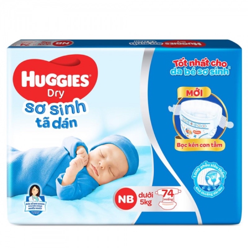 Tã dán sơ sinh Huggies 74 miếng NB74 (Cho bé dưới 5kg)