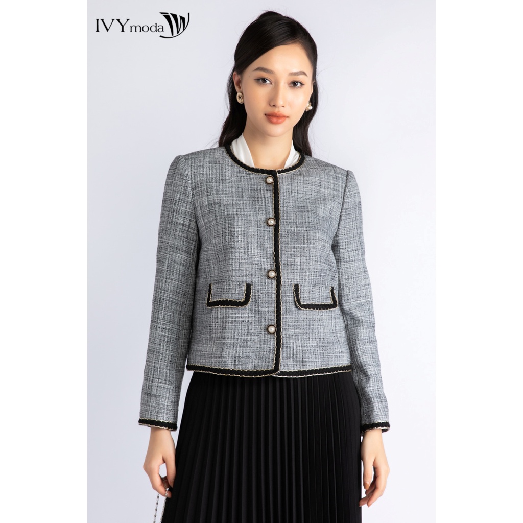 [NHẬP WABRTL5 GIẢM 10% TỐI ĐA 50K ĐH 250K ]Áo vest nữ Tweed dáng lửng IVY moda MS 67M6907