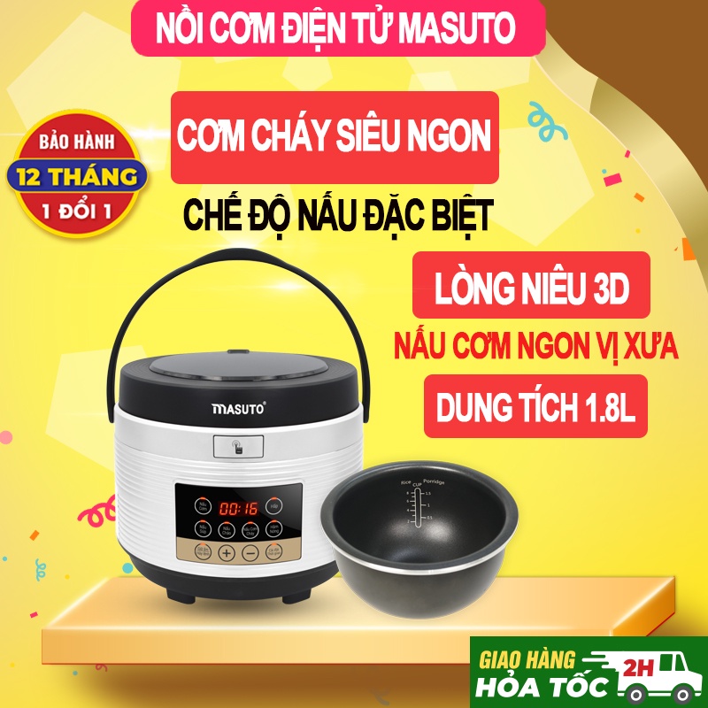 Nồi Cơm Điện Tử Lòng Niêu Masuto 1,8L Nấu Ngon Vị Truyền Thống Có Thể Nấu Cơm Cháy