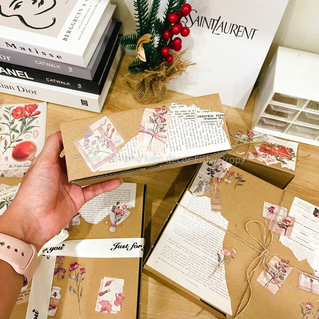 Hộp Quà Vintage Hộp Đựng Son Quần Áo Trang Sức Đã Gồm Nơ, Giấy Rơm Fishy Decor