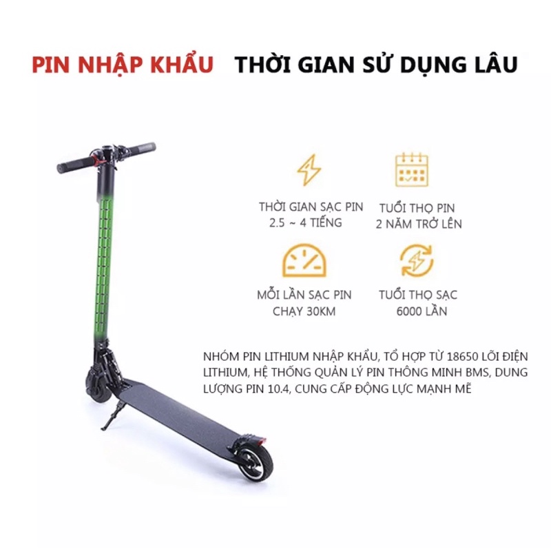 Xe scooter điện S8 không yên,có thể gấp gọn thanh thiếu niên nam nữ đi làm đi học tiện lợi,10km/lần sạc, tải trọng 100kg