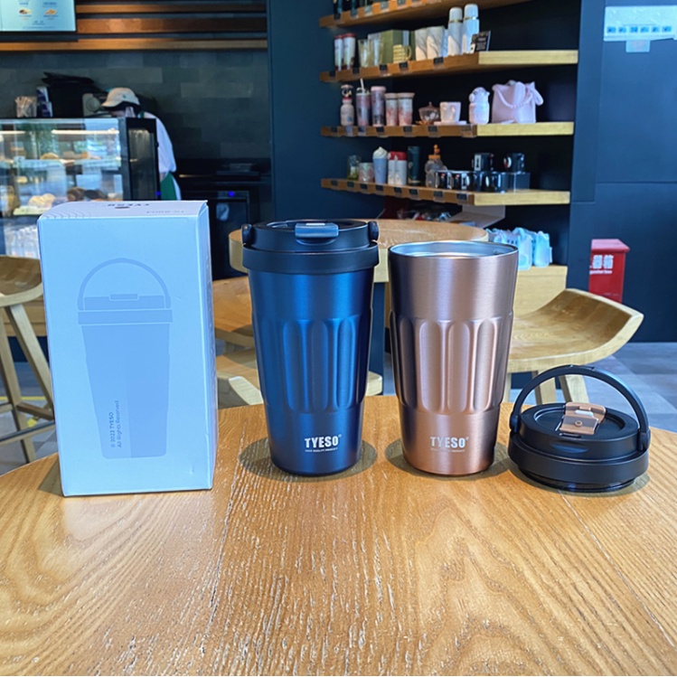 Tyeso Thép Không Gỉ 304 Cà Phê Cốc Tập Uống 400Ml/500Ml Retro Di Động Giữ Nhiệt Sáng Tạo Tay Cầm Băng Bạo Chúa Cốc Hút Chân Không