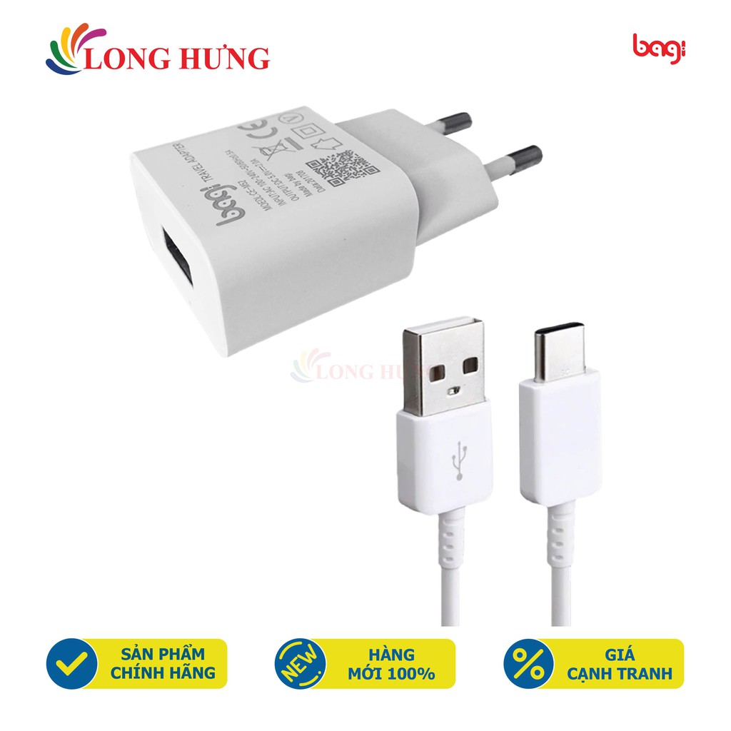 Combo cốc sạc Bagi 2A 1USB + Cáp USB Type-C 2.0 1.2m CB-C52 - Hàng chính hãng